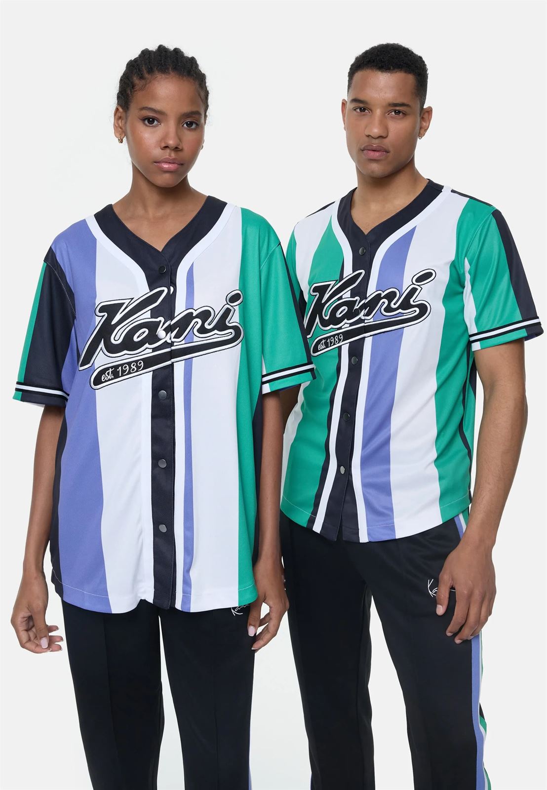 Beisbolera Karl Kani 6033462 kk varsity striped baseball shirt green/white/purple - Imagen 1