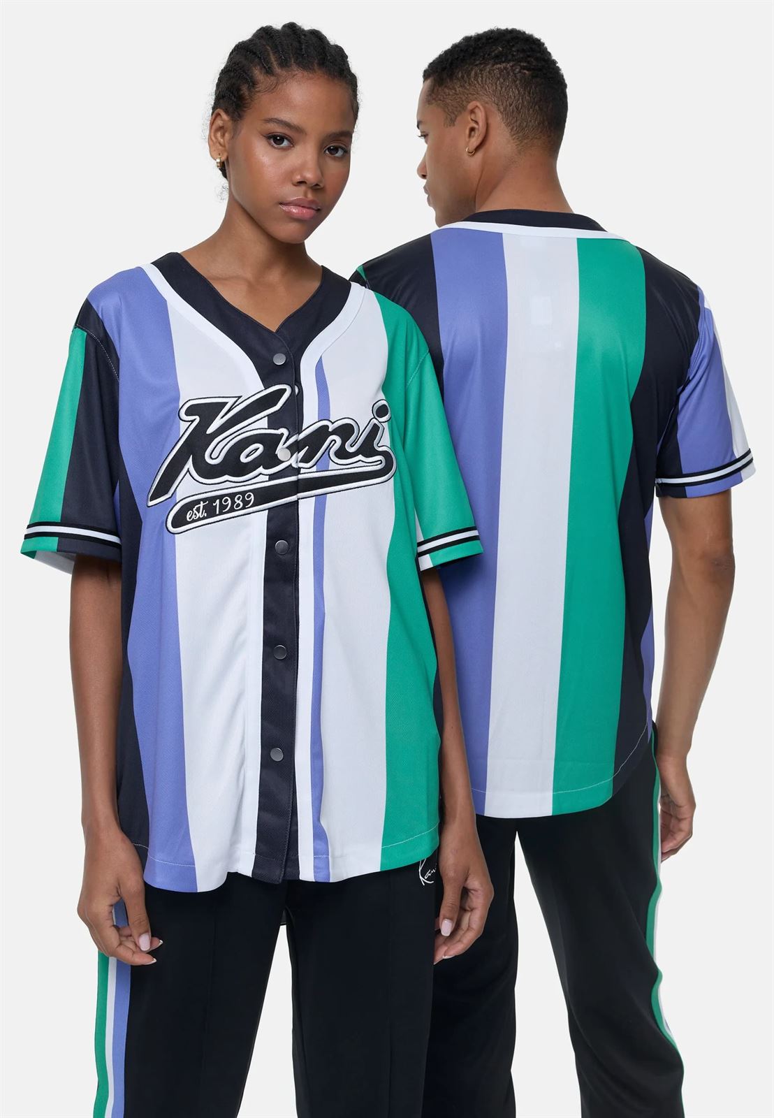 Beisbolera Karl Kani 6033462 kk varsity striped baseball shirt green/white/purple - Imagen 2