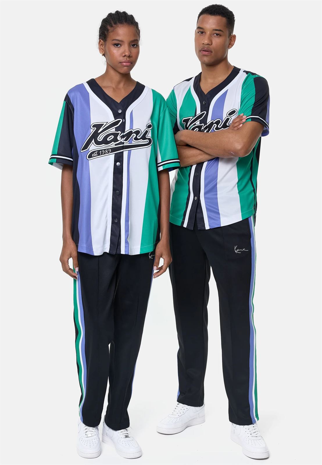 Beisbolera Karl Kani 6033462 kk varsity striped baseball shirt green/white/purple - Imagen 3