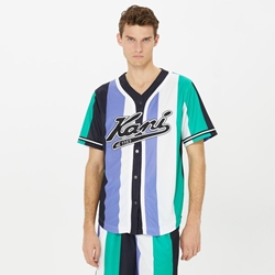 Beisbolera Karl Kani 6033462 kk varsity striped baseball shirt green/white/purple - Imagen 1