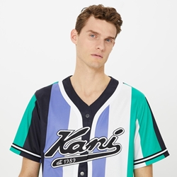 Beisbolera Karl Kani 6033462 kk varsity striped baseball shirt green/white/purple - Imagen 2