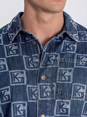 Camisa Gianni Kavanagh GKM006828 Ligh Blue Clone Denim Shirt - Imagen 2