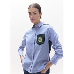 Camisa LOLA CASADEMUNT LS2615037 combinada rayas tartan azul verde - Imagen 1