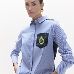 Camisa LOLA CASADEMUNT LS2615037 combinada rayas tartan azul verde - Imagen 1