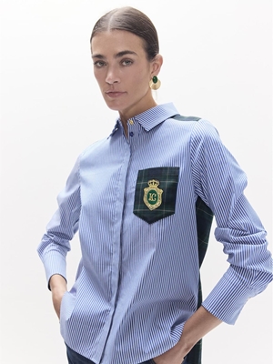 Camisa LOLA CASADEMUNT LS2615037 combinada rayas tartan azul verde - Imagen 1