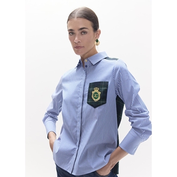 Camisa LOLA CASADEMUNT LS2615037 combinada rayas tartan azul verde - Imagen 1