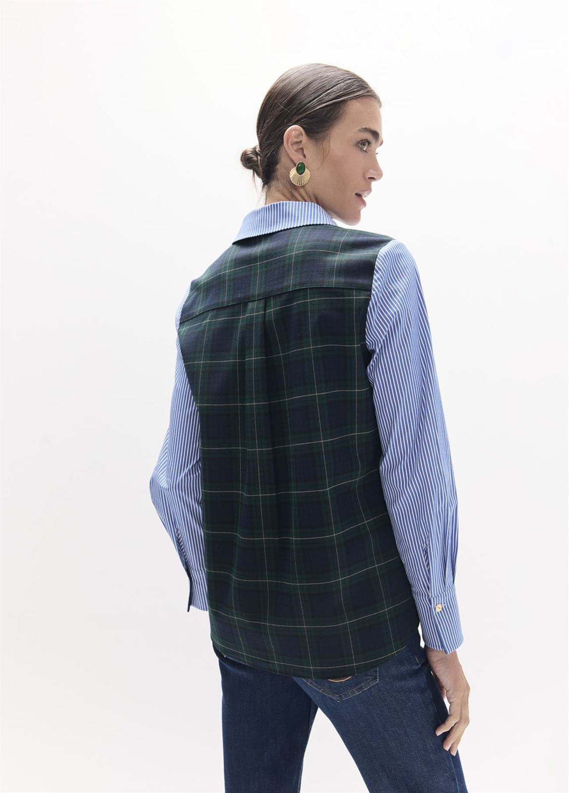 Camisa LOLA CASADEMUNT LS2615037 combinada rayas tartan azul verde - Imagen 2