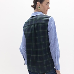 Camisa LOLA CASADEMUNT LS2615037 combinada rayas tartan azul verde - Imagen 2