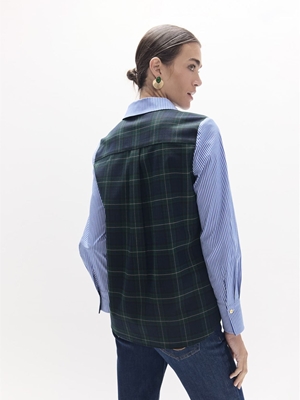 Camisa LOLA CASADEMUNT LS2615037 combinada rayas tartan azul verde - Imagen 2