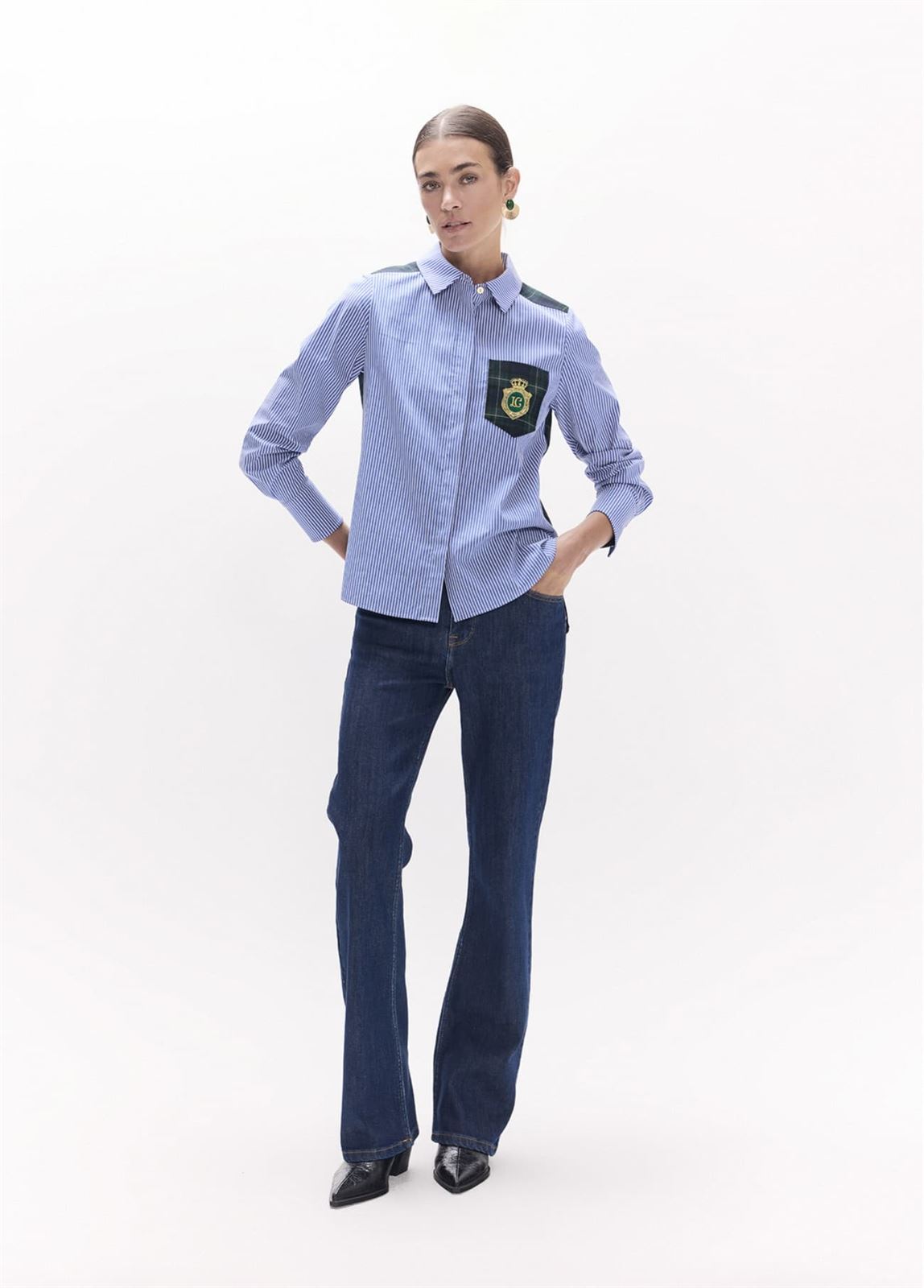 Camisa LOLA CASADEMUNT LS2615037 combinada rayas tartan azul verde - Imagen 4