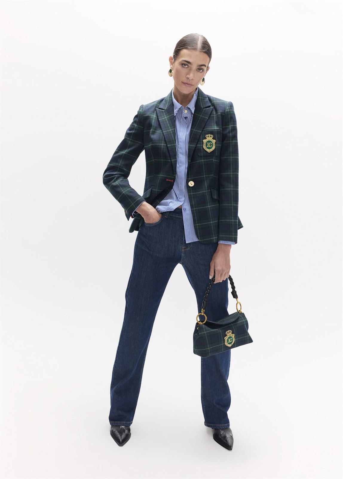 Camisa LOLA CASADEMUNT LS2615037 combinada rayas tartan azul verde - Imagen 5