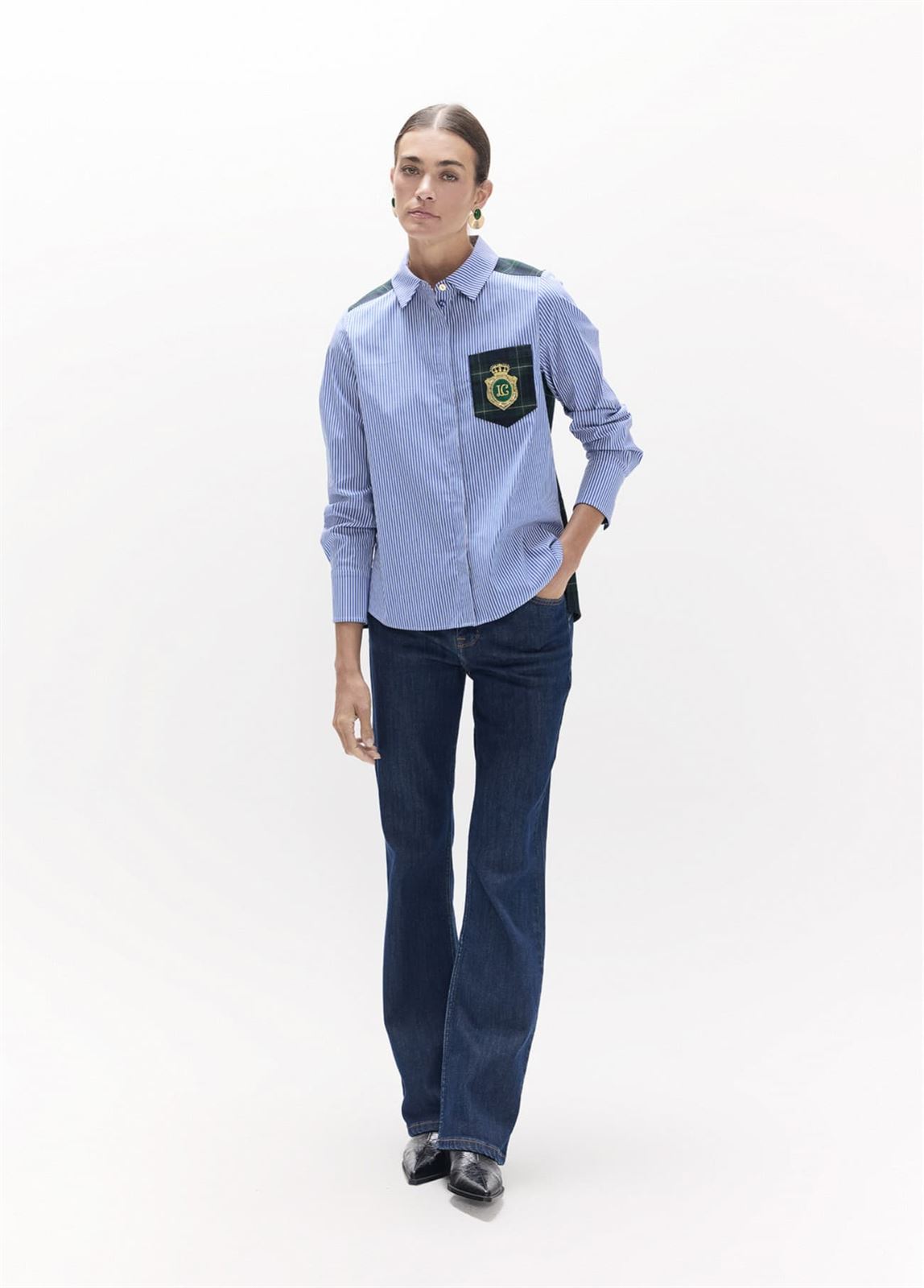 Camisa LOLA CASADEMUNT LS2615037 combinada rayas tartan azul verde - Imagen 6