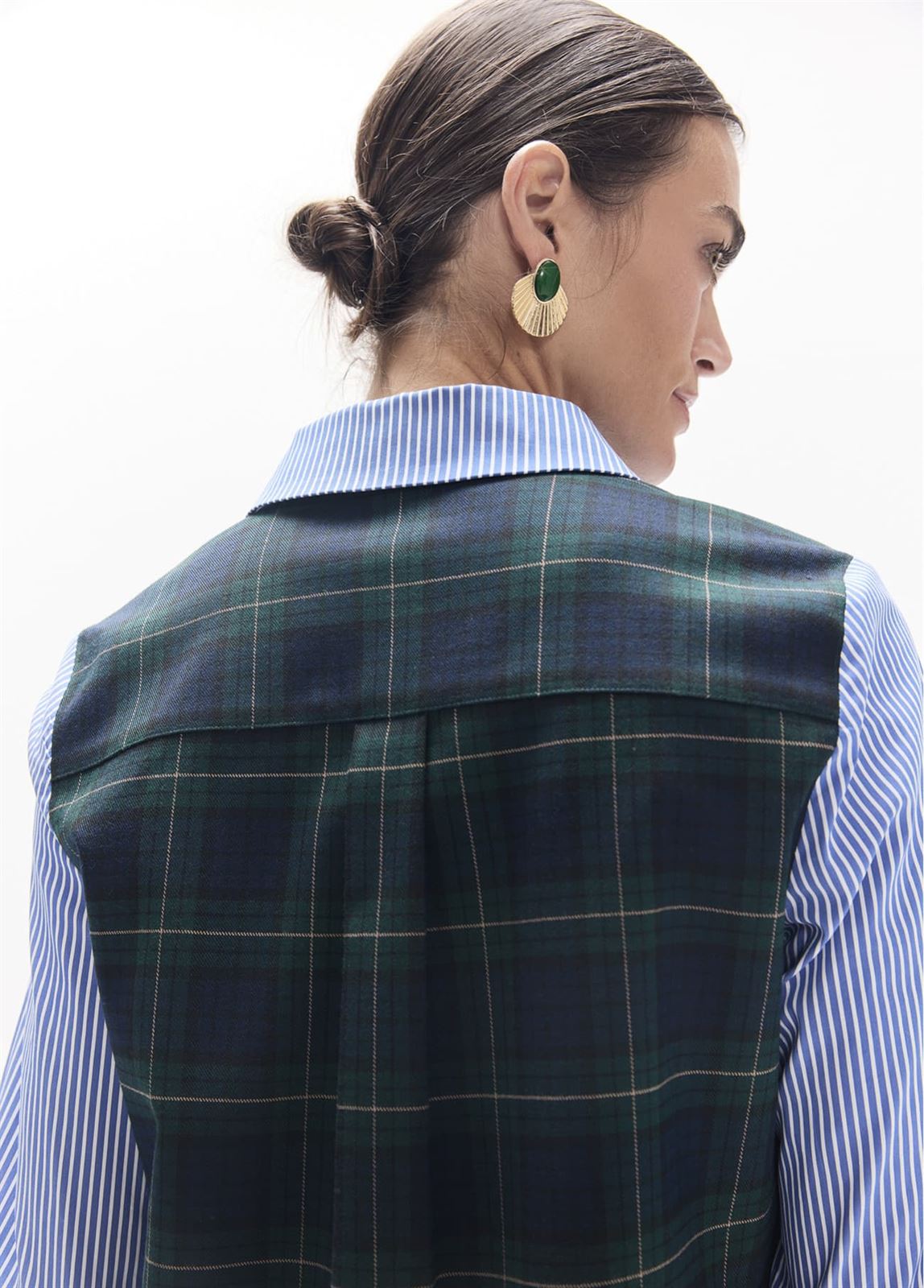 Camisa LOLA CASADEMUNT LS2615037 combinada rayas tartan azul verde - Imagen 7