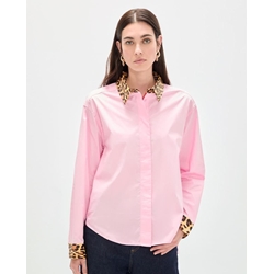 Camisa popelin puños contraste animal print LOLA CASADEMUNT rosa - Imagen 1