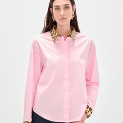 Camisa popelin puños contraste animal print LOLA CASADEMUNT rosa - Imagen 1