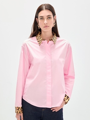 Camisa popelin puños contraste animal print LOLA CASADEMUNT rosa - Imagen 1