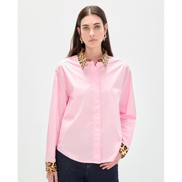 Camisa popelin puños contraste animal print LOLA CASADEMUNT rosa - Imagen 1
