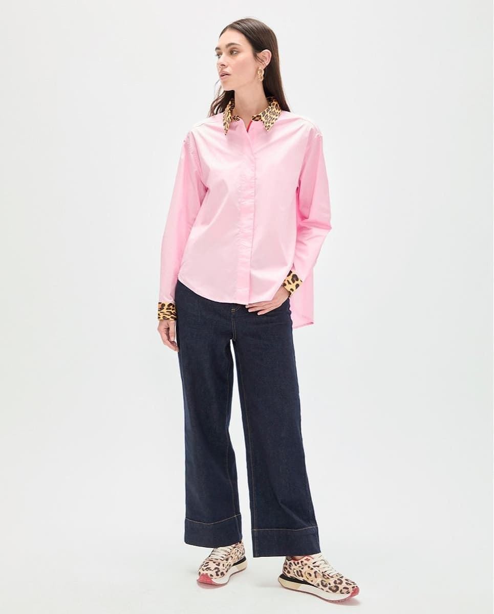 Camisa popelin puños contraste animal print LOLA CASADEMUNT rosa - Imagen 2