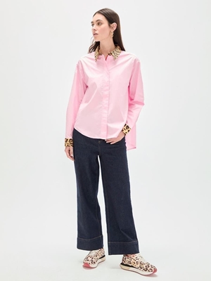 Camisa popelin puños contraste animal print LOLA CASADEMUNT rosa - Imagen 2