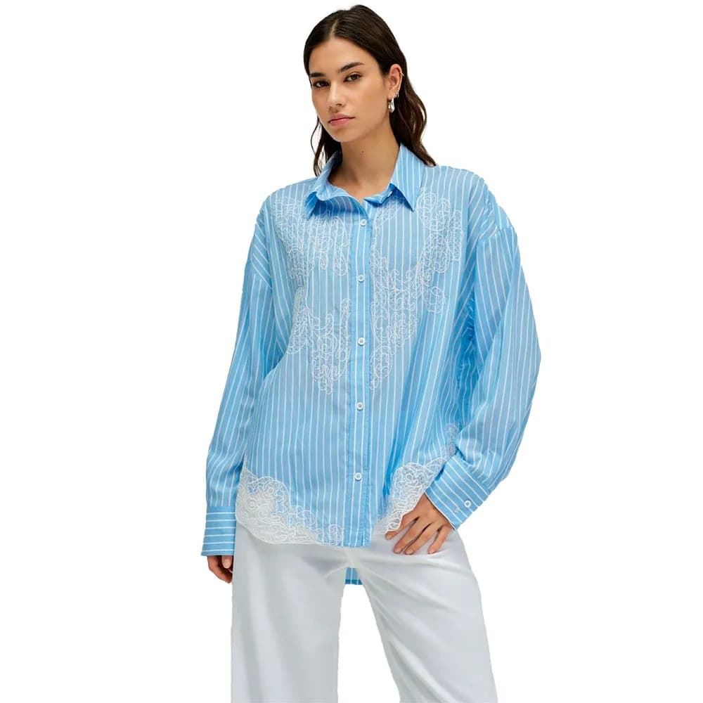 Camisa SALSA 21011112 001 STRIPED SHIRT WITH LACE DETAIL WHITE - Imagen 1