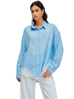 Camisa SALSA 21011112 001 STRIPED SHIRT WITH LACE DETAIL WHITE - Imagen 1