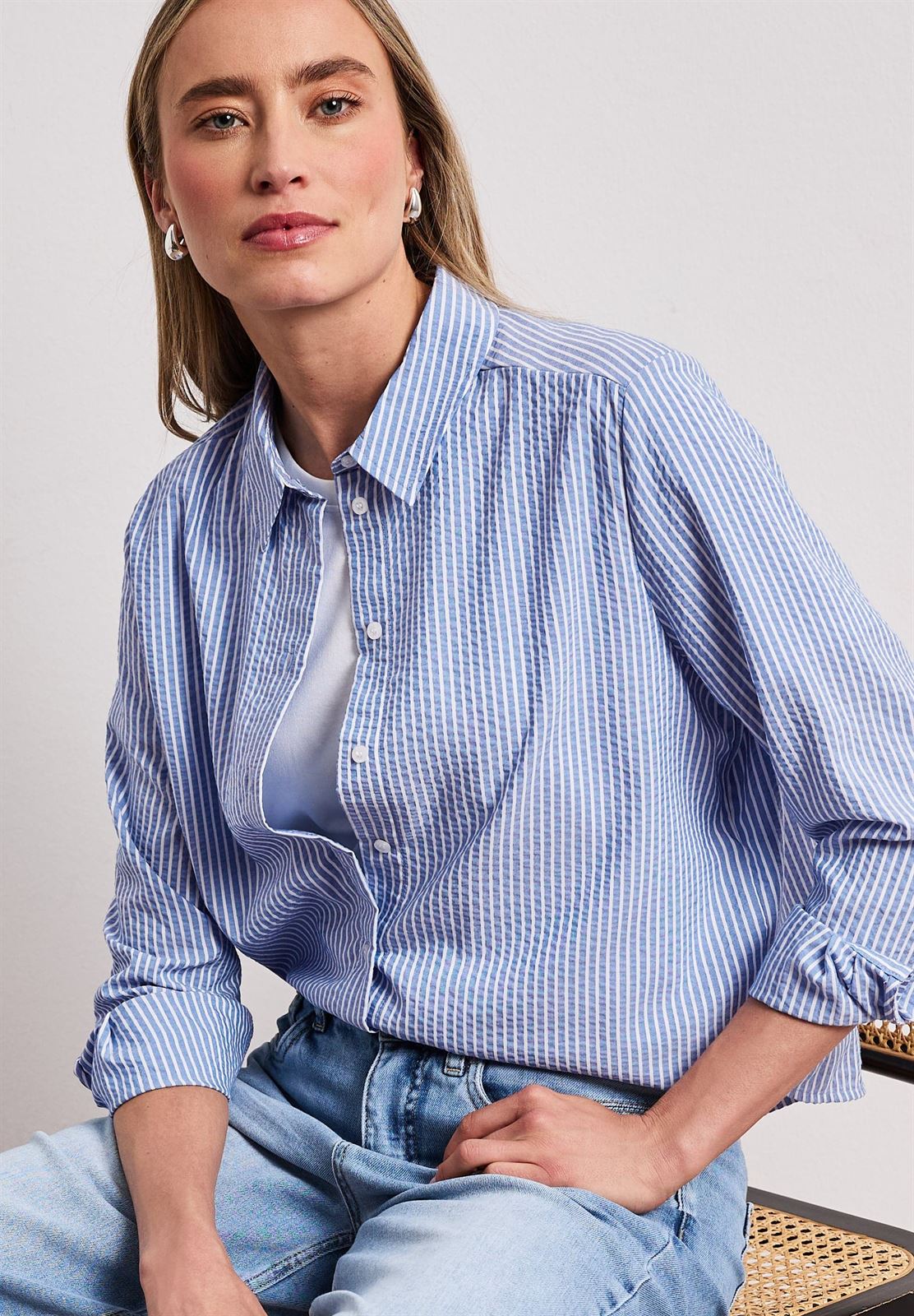 Camisa Street One Blue Seersucker 346589 22289 - Imagen 3