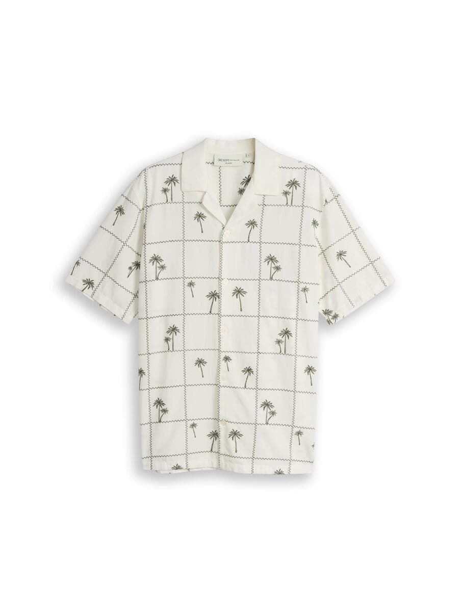 Camisa TOM TAILOR 1050982 40272 relaxed embroidered resort shirt/ wool white palm - Imagen 1