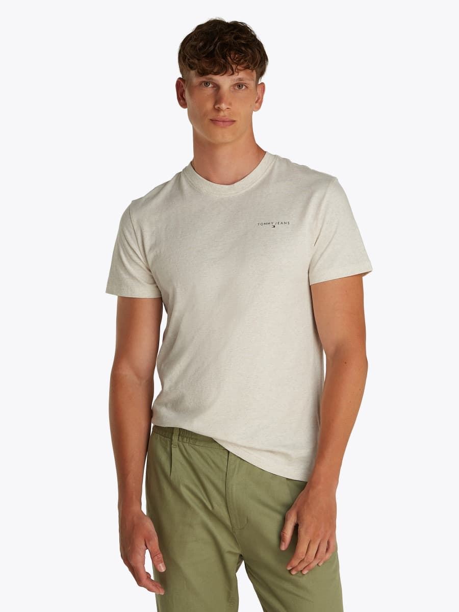 Camiseta Beige Tommy Jeans Beige Oat Marl Htr Slim Linear Chest Tee Ext DM0DM21188AE3 - Imagen 2