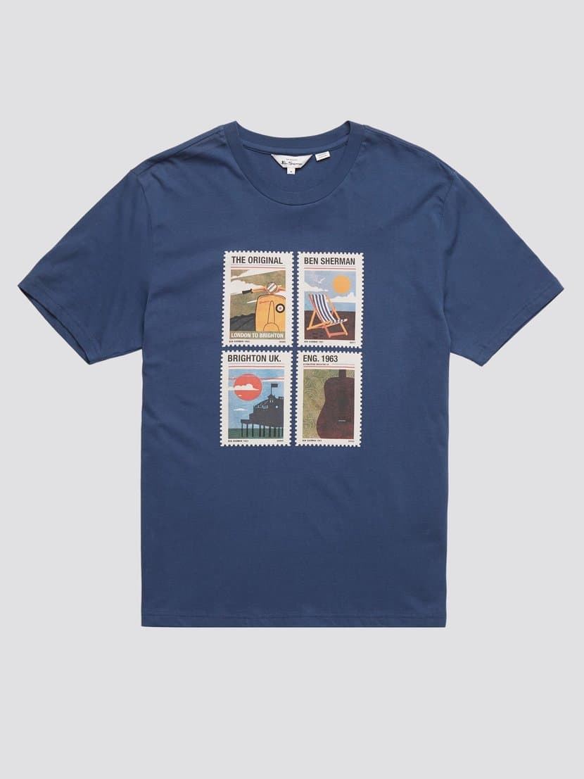 Camiseta Ben Sherman 0071375 850 Travel stamps blue denim - Imagen 1