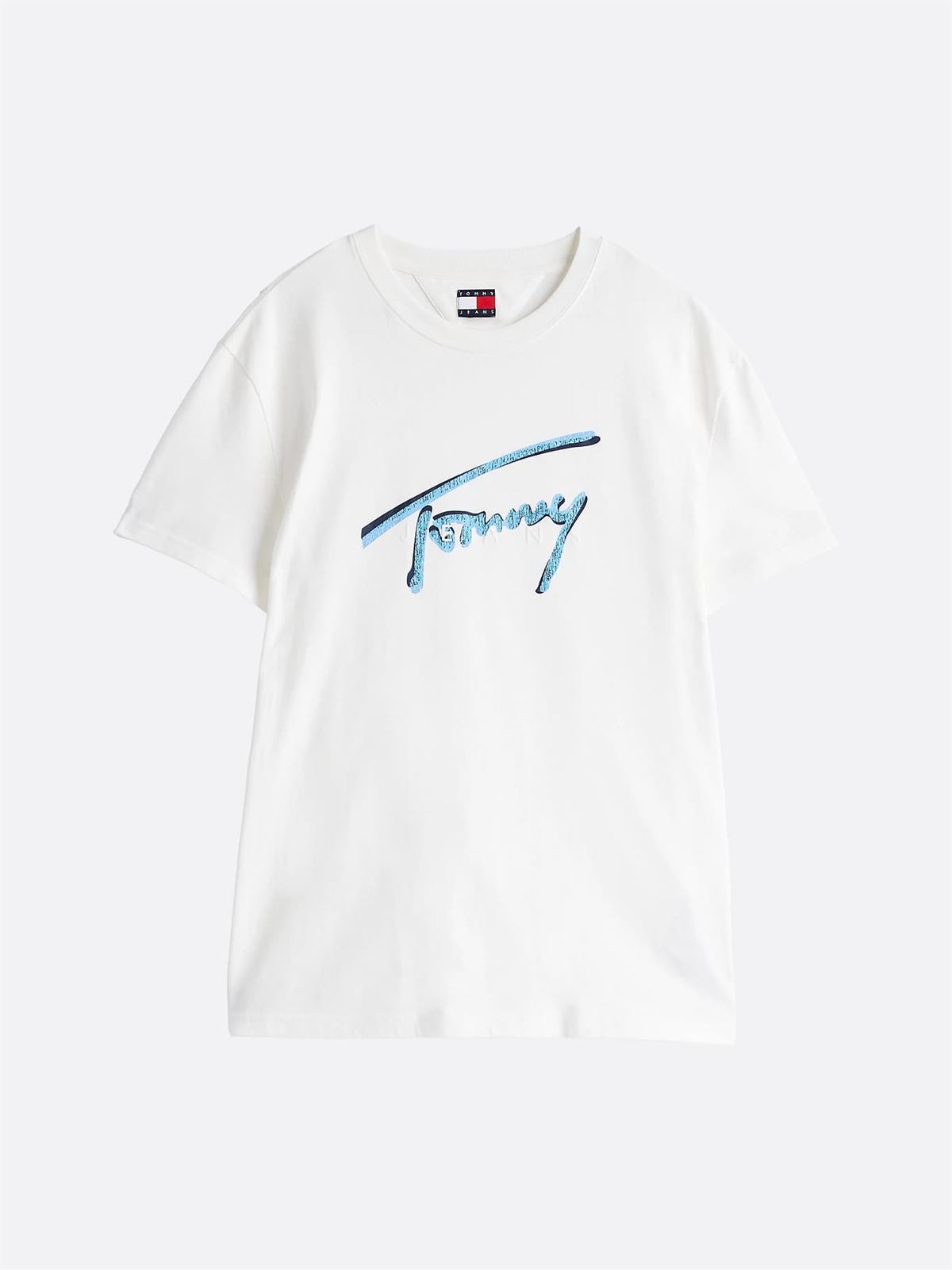 Camiseta Blanca Tommy Jeans Reg Rwb Signature Tee Ecru - Imagen 5