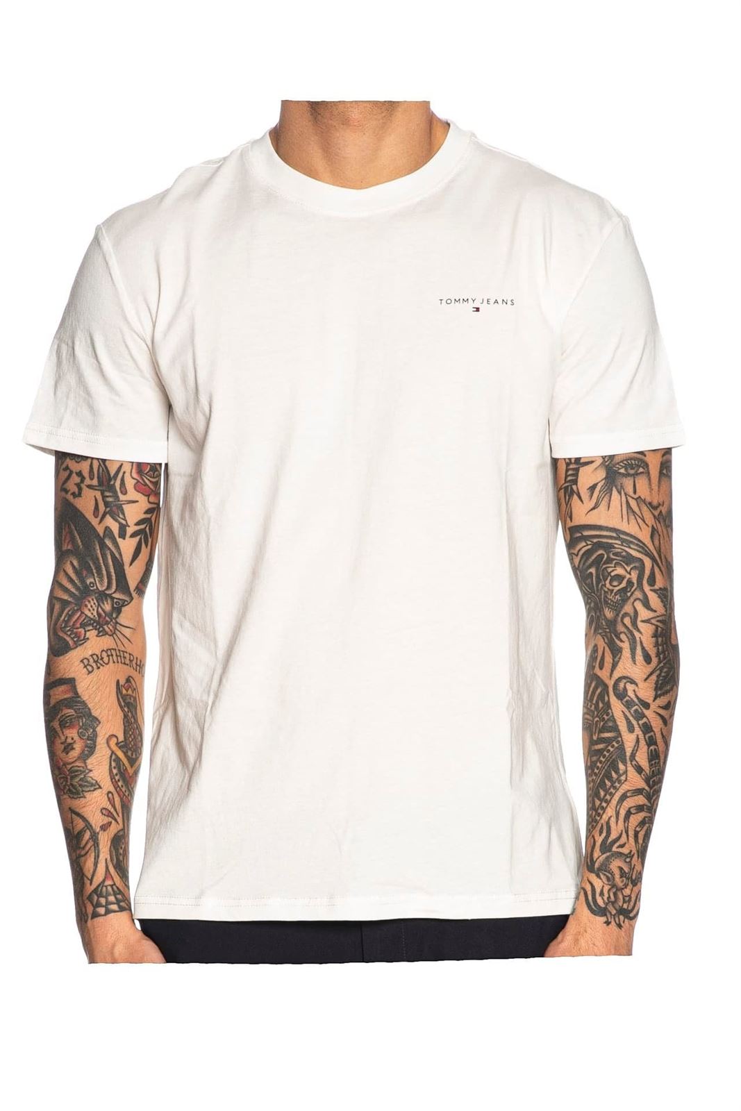Camiseta Blanca Tommy Jeans Tjm Slim Linear Ches Ecru - Imagen 5