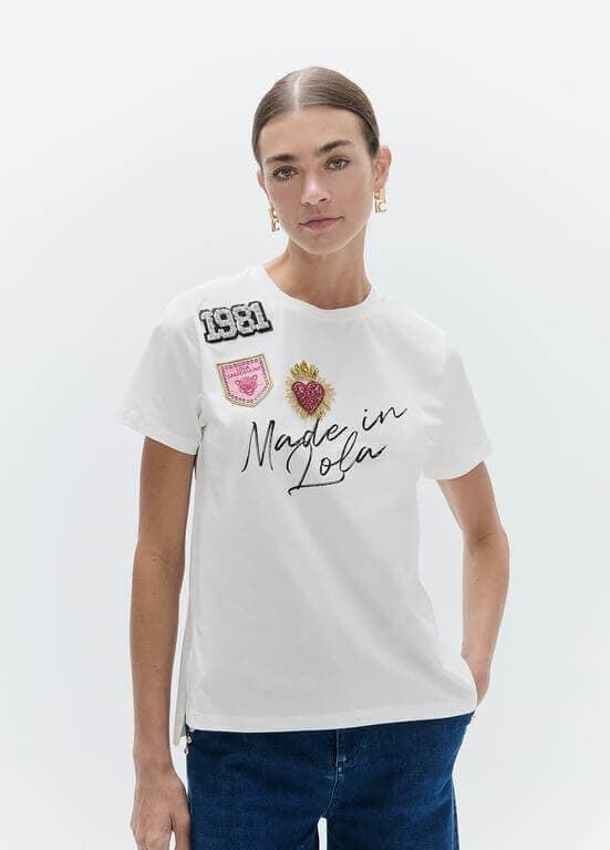 Camiseta con aberturas laterales LOLA CASADEMUNT LF2615044 con poarches blanco - Imagen 1