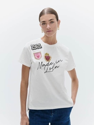 Camiseta con aberturas laterales LOLA CASADEMUNT LF2615044 con poarches blanco - Imagen 1