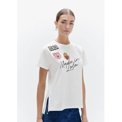 Camiseta con aberturas laterales LOLA CASADEMUNT LF2615044 con poarches blanco - Imagen 2