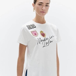 Camiseta con aberturas laterales LOLA CASADEMUNT LF2615044 con poarches blanco - Imagen 2