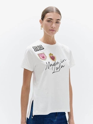 Camiseta con aberturas laterales LOLA CASADEMUNT LF2615044 con poarches blanco - Imagen 2