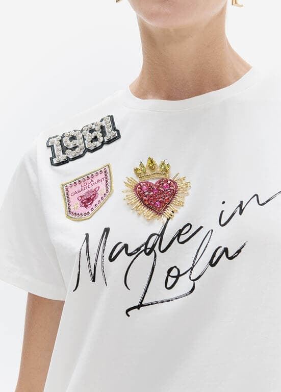 Camiseta con aberturas laterales LOLA CASADEMUNT LF2615044 con poarches blanco - Imagen 3