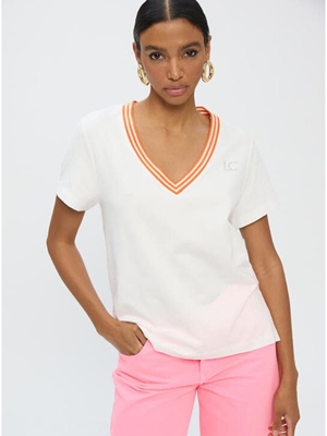 Camiseta cuello pica cinta blanco Lola Casademunt LS2615102 - Imagen 1