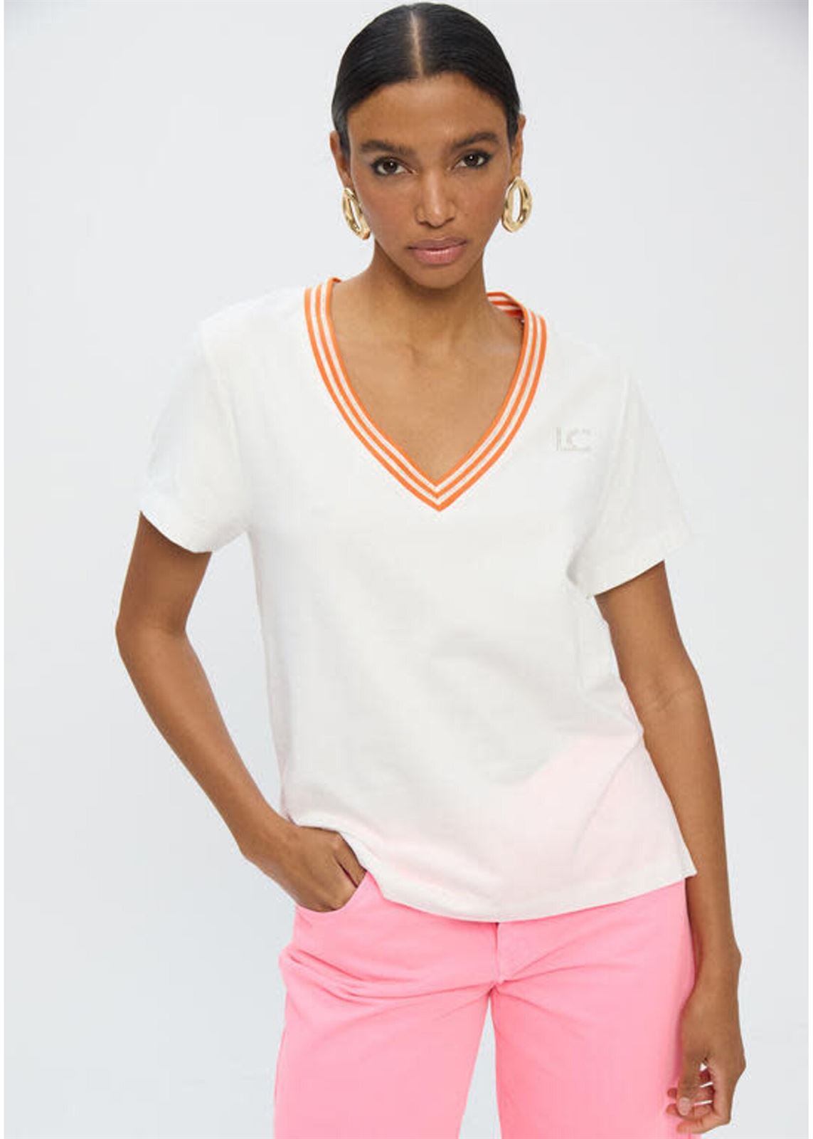 Camiseta cuello pica cinta blanco Lola Casademunt LS2615102 - Imagen 5