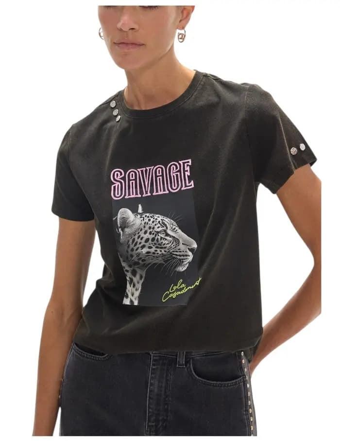 Camiseta gris  Lola Casademunt cuello pico sauvage LF2615049 - Imagen 1