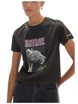 Camiseta gris  Lola Casademunt cuello pico sauvage LF2615049 - Imagen 1