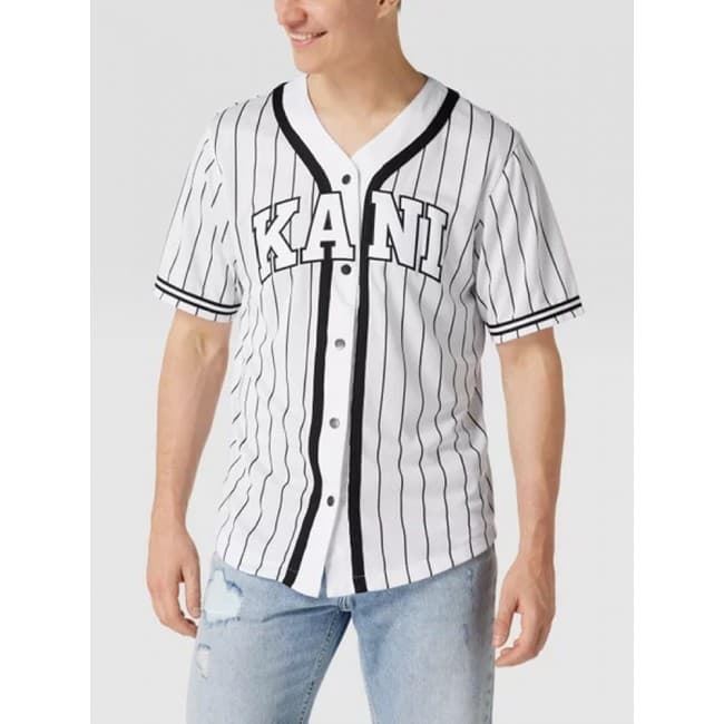 Camiseta KARL KANI 6033361 KK Sarif Pinstripe Baseball shirt white/black - Imagen 1