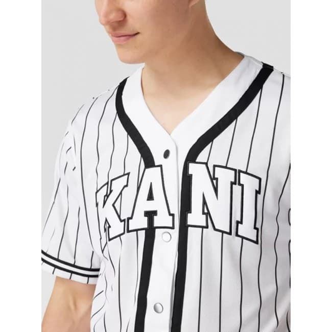 Camiseta KARL KANI 6033361 KK Sarif Pinstripe Baseball shirt white/black - Imagen 2