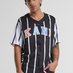 Camiseta Karl Kani 6033552 KM241-040-2 sERIF STRIPED BLOCK BASEBALL BLACK/WHITE - Imagen 2