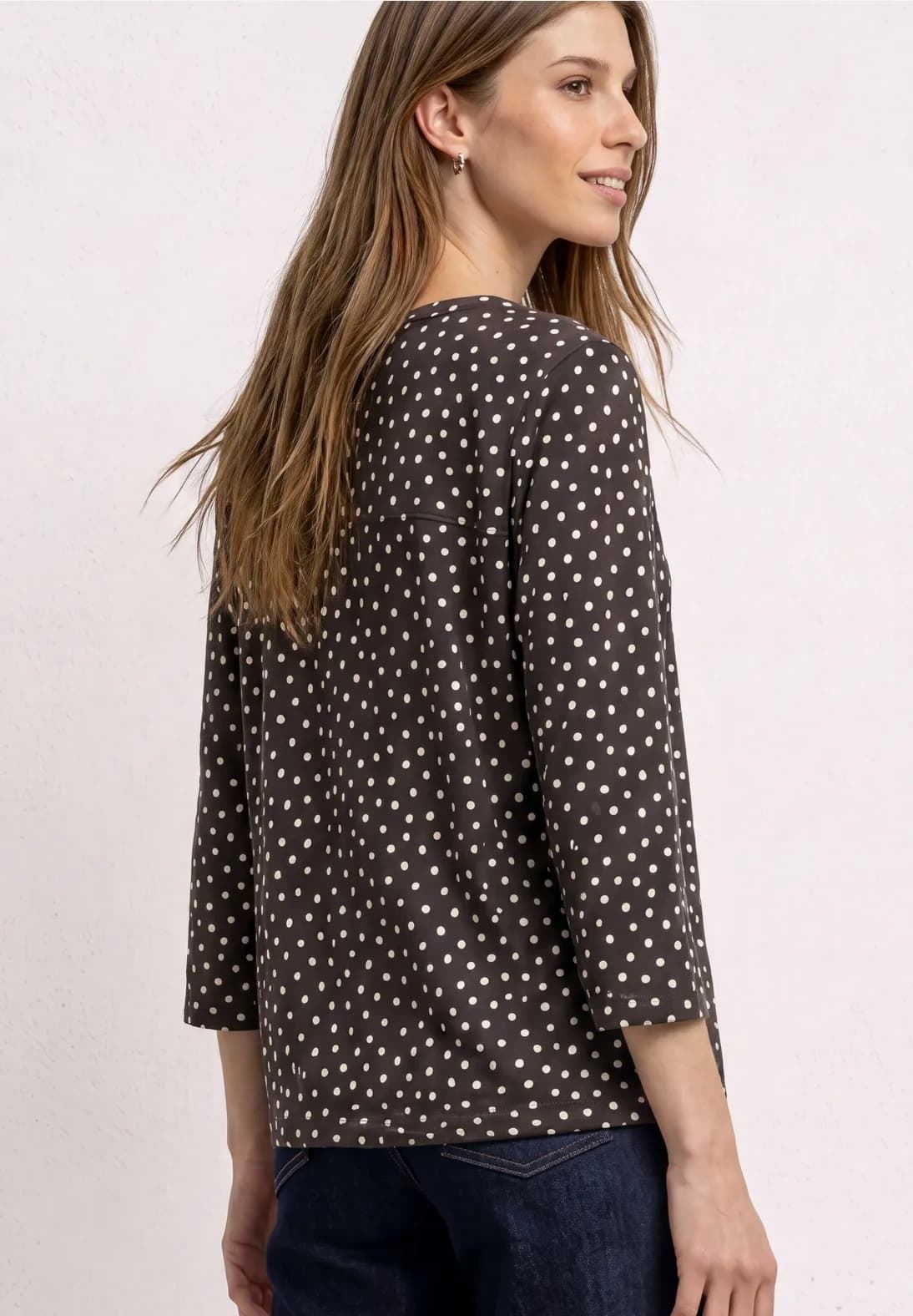 Camiseta manga larga STREET ONE 325621 27874 printed jersey shirt black coffee - Imagen 2