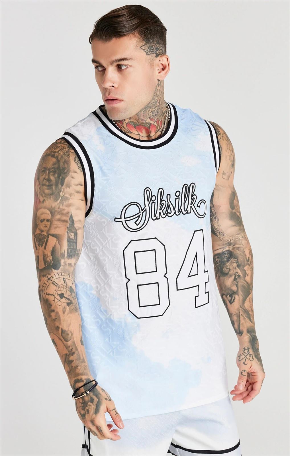 Camiseta SIKSILK ss22 aop baseball vest white and blue SS-21884 - Imagen 1