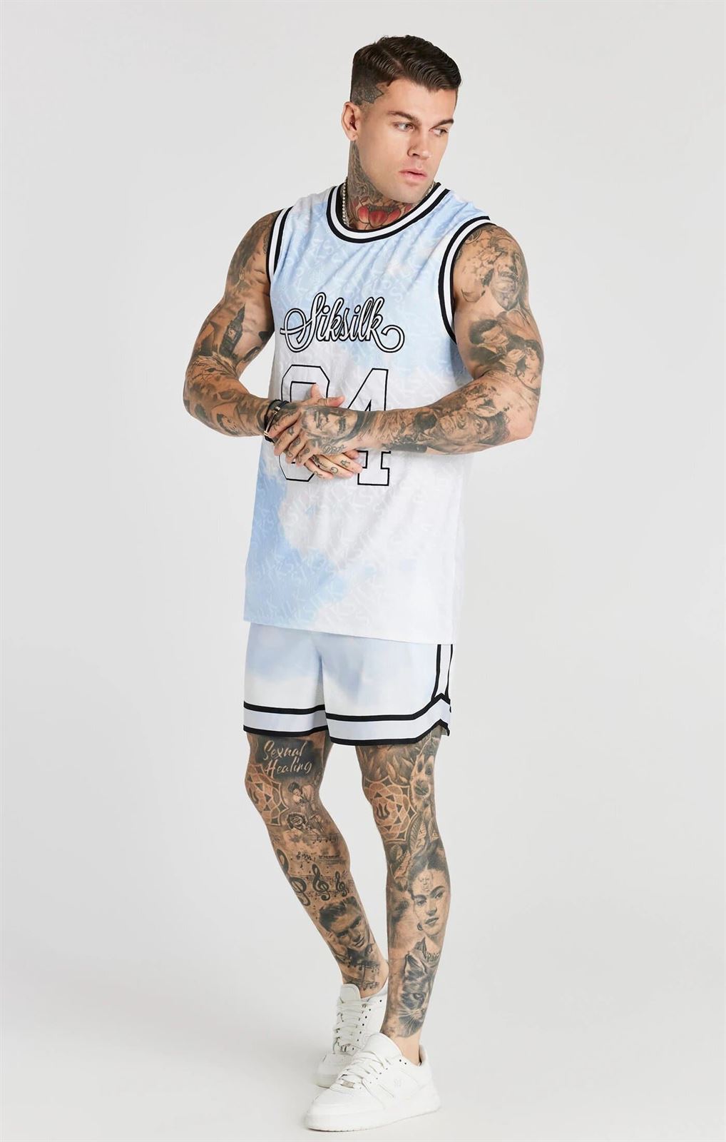 Camiseta SIKSILK ss22 aop baseball vest white and blue SS-21884 - Imagen 2