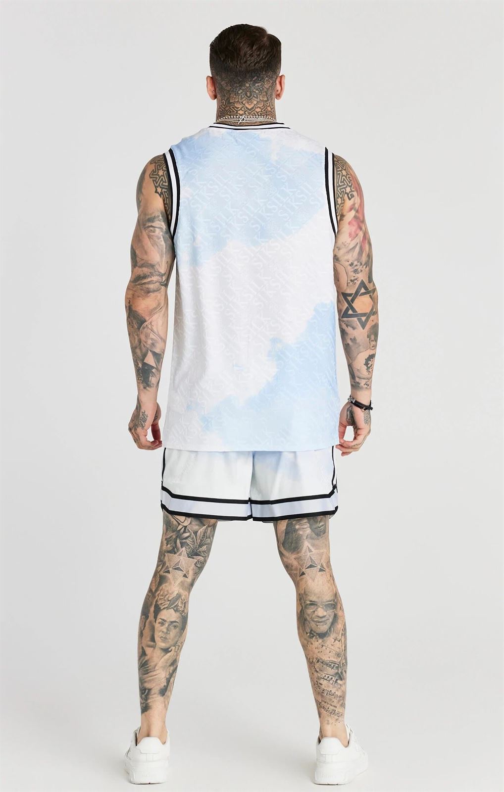 Camiseta SIKSILK ss22 aop baseball vest white and blue SS-21884 - Imagen 3