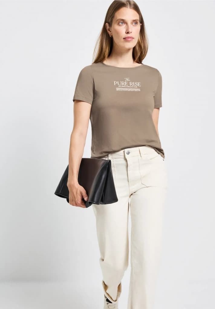 Camiseta Street One Basic Wording Print Shirt Bark Brown 323905 26908 - Imagen 1