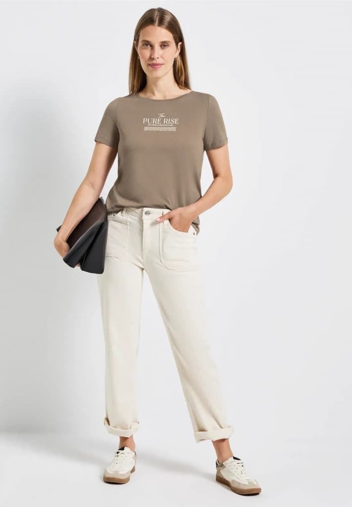 Camiseta Street One Basic Wording Print Shirt Bark Brown 323905 26908 - Imagen 3